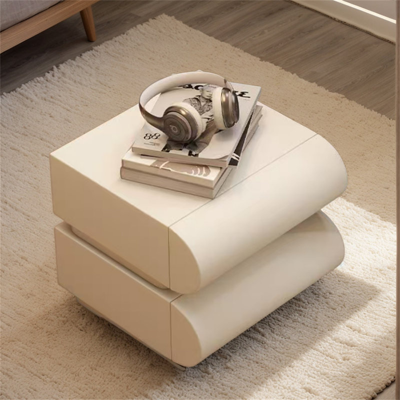 Modern Nightstand with 2 Drawers – Solid Wood Bedside Table with Microfiber Leather in White for Bedroom and Living Room