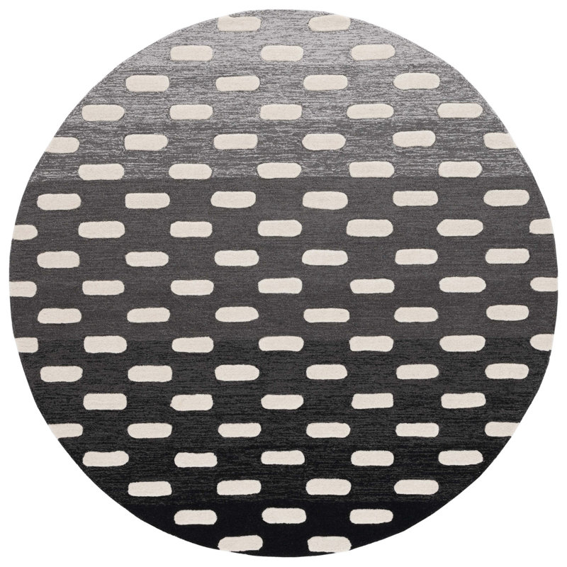 Tapis en laine / coton touffeté à la main Bochini ivoire / noir, Rond 6 pi
