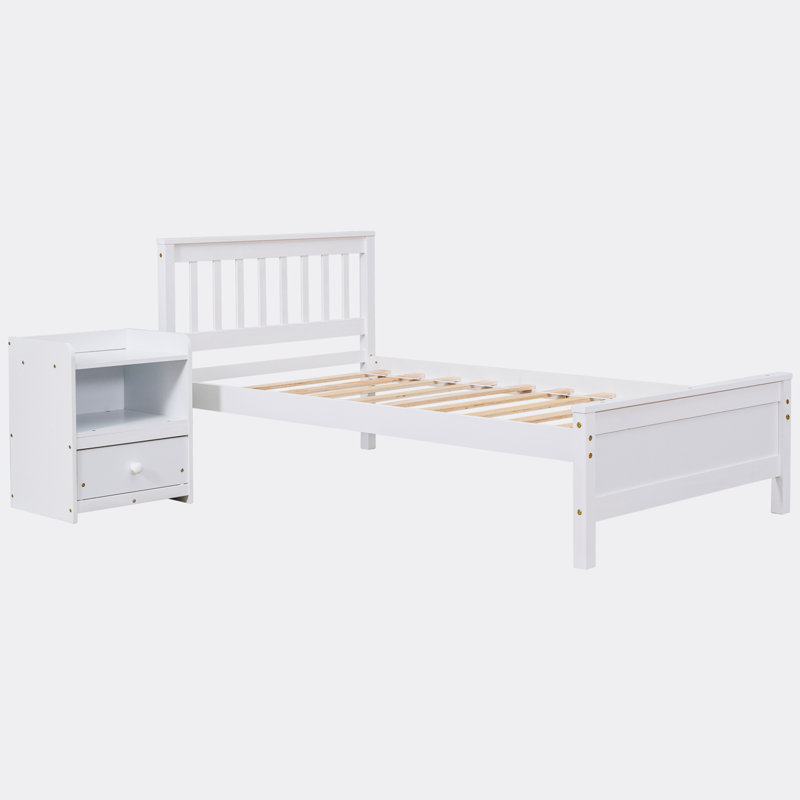 Ensemble de chambre à coucher 2 pièces, lit avec tête de lit et pied de lit Rista, Blanc, Lit simple