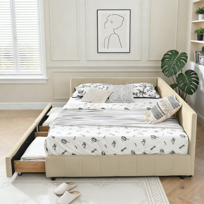 Queen Tufted Sofa Bed With Storage, Plush Backrest And Armrests by Mercer41