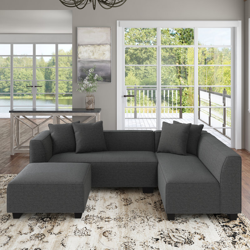 Easton Upholstered L-Shaped Sectional Right Hand Facing, Charcoal Gray Polyester