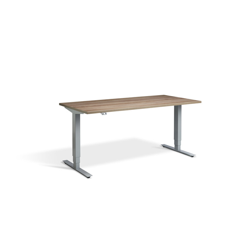 Trexler Standing Desk, 1300cm H x 1200cm W x 800cm D, Grey Nebraska Oak/Silver