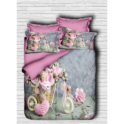 Ensemble de housse de courtepointe Luxury King - 100% polyester de polyester et coton, 79 po x 59 po | Impression 3D de haute qualité, fermeture à glissière, lavable à la machine | Élégante conception mauve, grise et blanche, literie douce et confortable