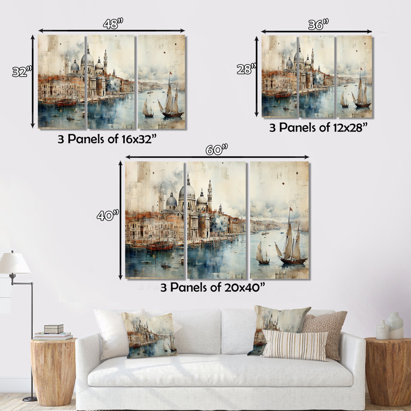 «Venice Distant Memories Journal Collage II», ensemble d'art mural sur toile Venise, H 28 po x l 36 po x P 1 po