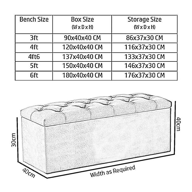  Luna Wide Chesterfield Velvet Rectangle Solid Color Standard Ottoman Box with Storage, Upholstered Deep Storage End of Bed Bench