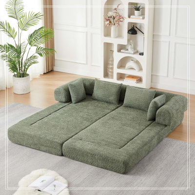 78.9-inch convertible sleeper sofa, chenille folding mattress sofa, stylish seat design with two back cushions and two throw pillows, DIY sofa with removable armrests, ideal as a floor-standing lounge