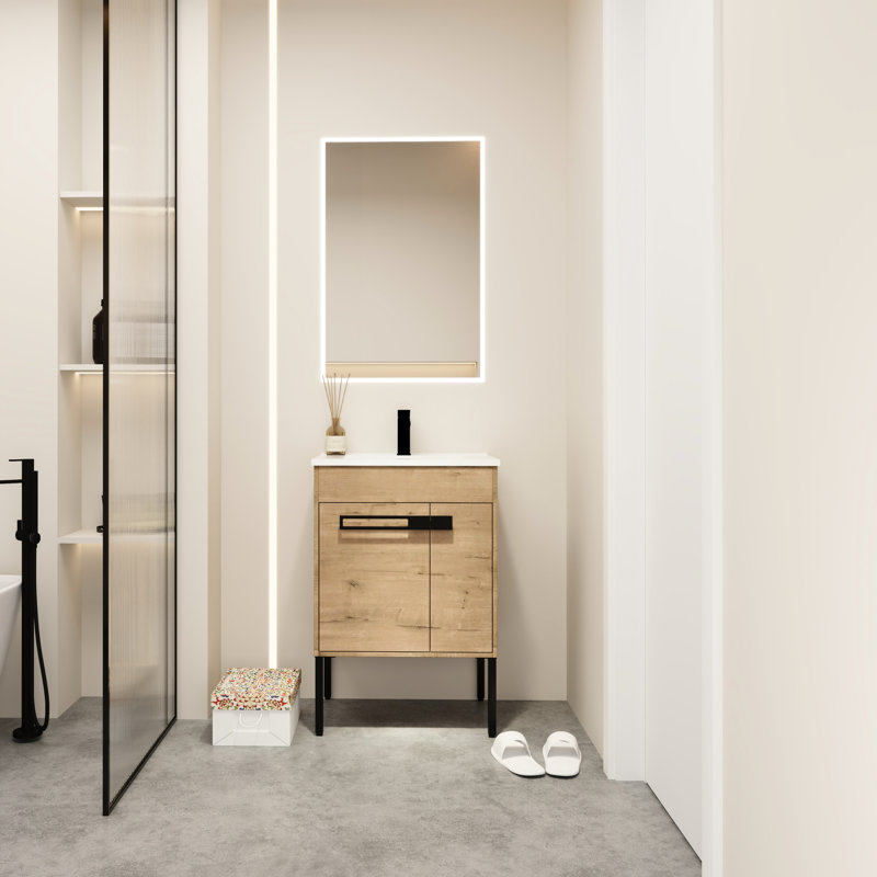 Meuble-lavabo 24 po avec lavabo - Meuble double usage en céramique avec charnière à fermeture en douceur et contreplaqué, 24"
