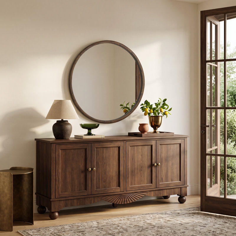 Miroir décoratif rond avec cadre texturé grain de bois, miroir de salle de bain mural, 36"
