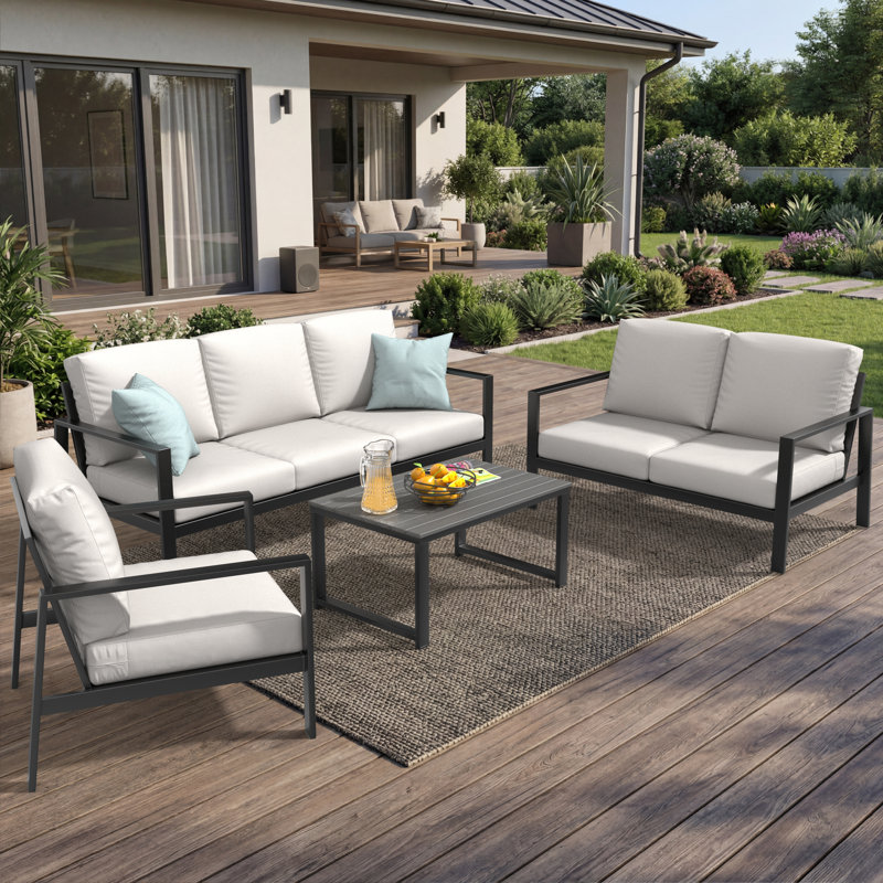 Ensemble de conversation Townsend avec coussins Sunbrella®, Tissu naturel Sunbrella®, Gris