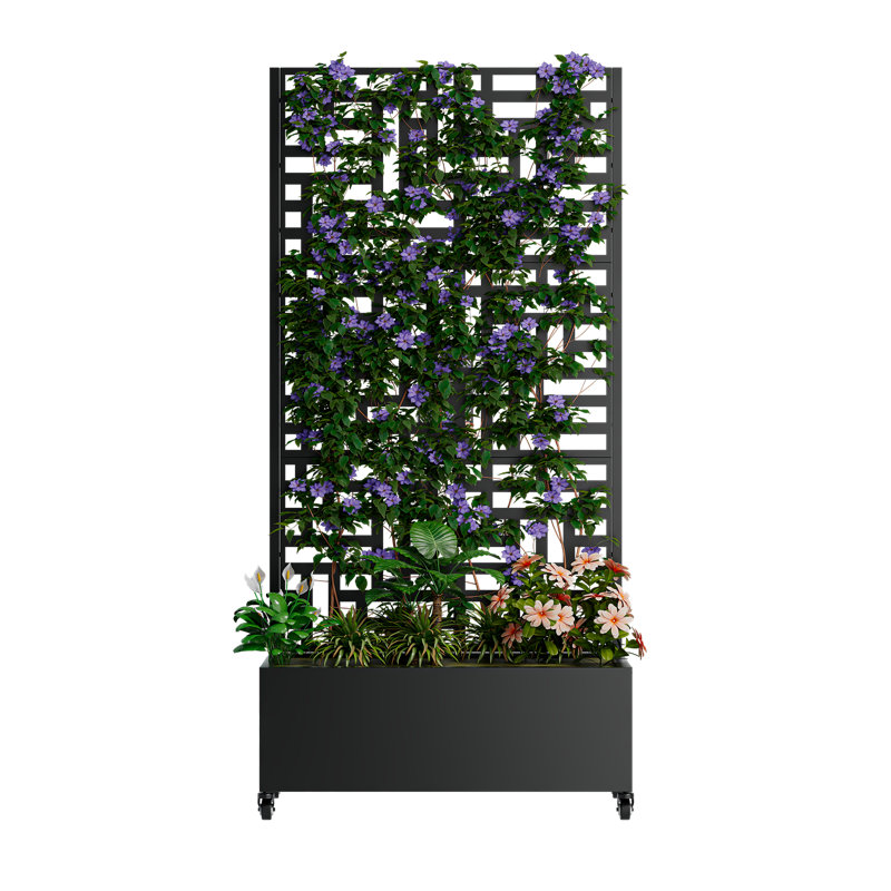 Mobile Metal Planter Box With Trellis, Privacy Screen, Modern Design