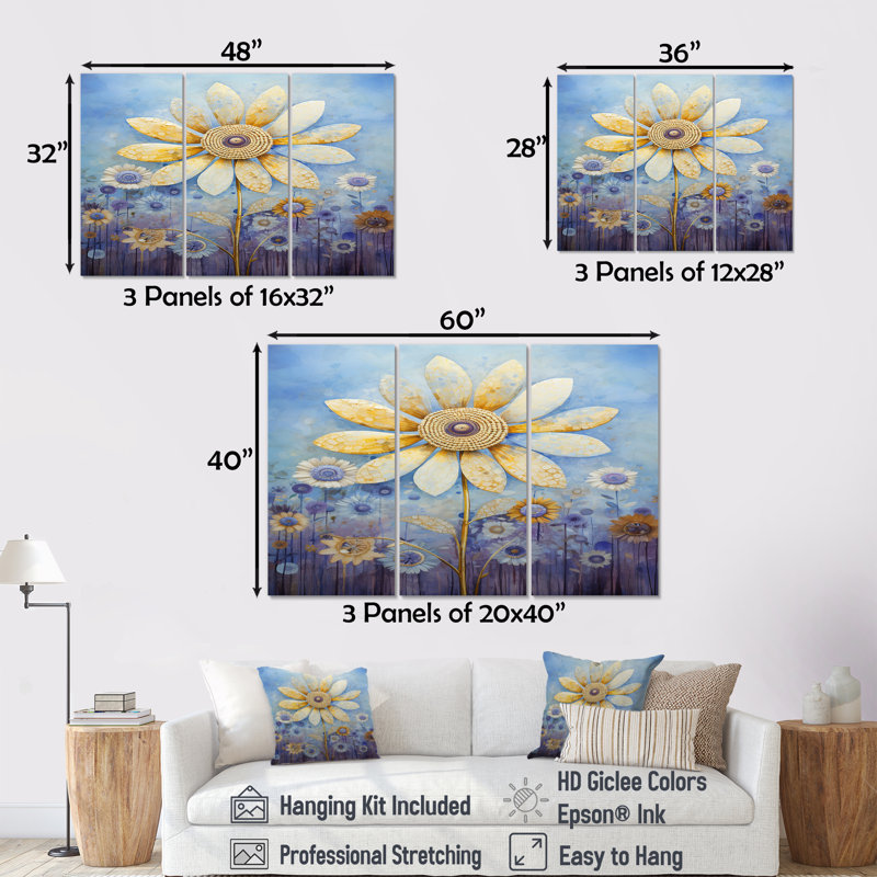 Piscis - marguerite, ensemble d'art mural, H 28 po x l 36 po x P 1 po, Toile tendue