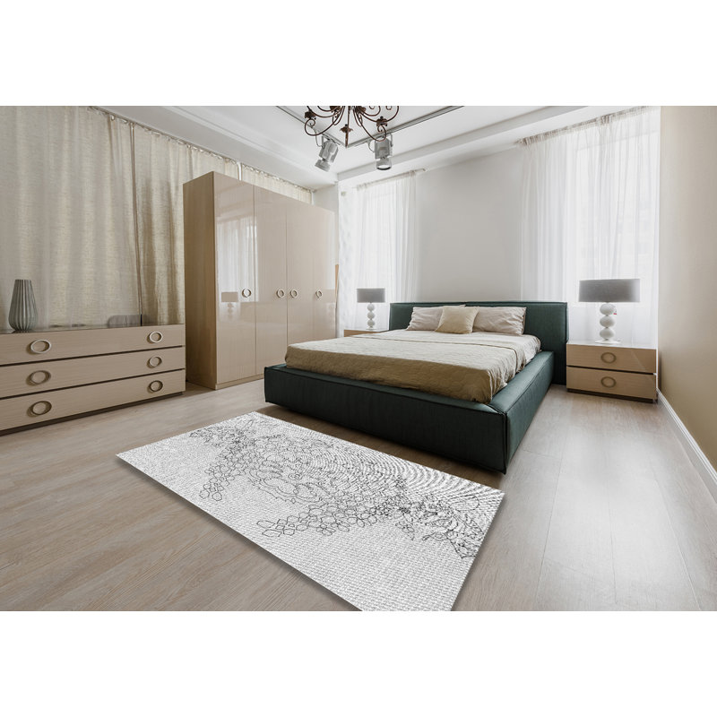 Tapis blanc/noir tissé à la machine, Rectangle 5 pi x 8 pi