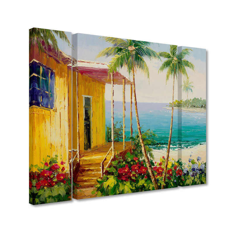 «Key West Villa» par Clidy, ensemble de 3 reproductions d'art sur toiles tendues Clidy, H 24 po x l 32 po x P 2 po