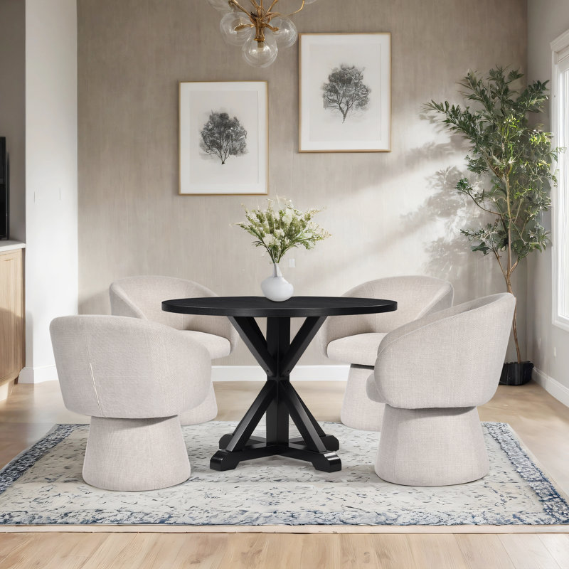 Ensemble de table de salle à manger ronde contemporaine avec chaises pivotantes rembourrées, 5 pièces: table, 4 chaises, Noir