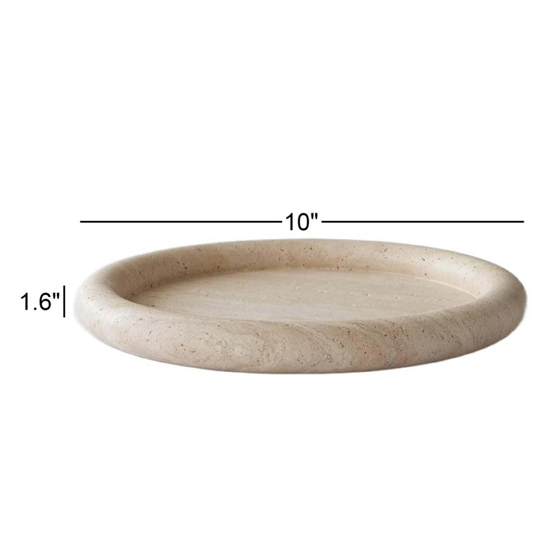 Petit plateau rond en travertin crème, H 1,6 po x l 10 po x P 10 po