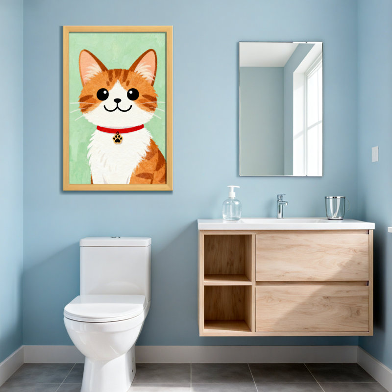 Animaux - Chat orange mignon avec collier rouge, H 24 po x l 16 po, Toile tendue, Ne s’applique pas