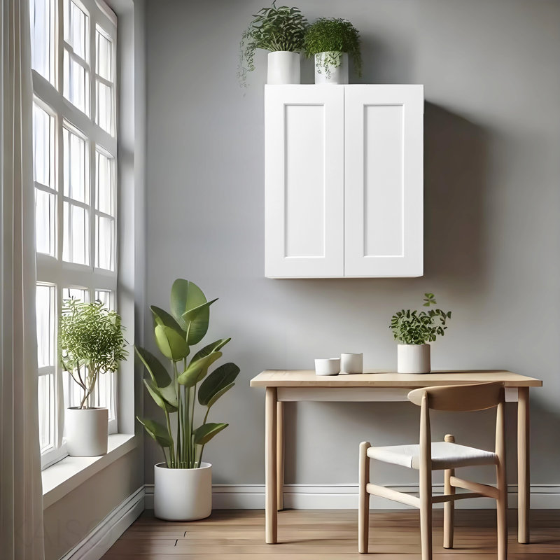 Armoire murale 24 po à deux portes en bois massif blanc avec 2 tablettes réglables prêtes à assembler pour la cuisine, la salle de bain, la buanderie et le garage (l 24 po x P 12 po x H 30 po)