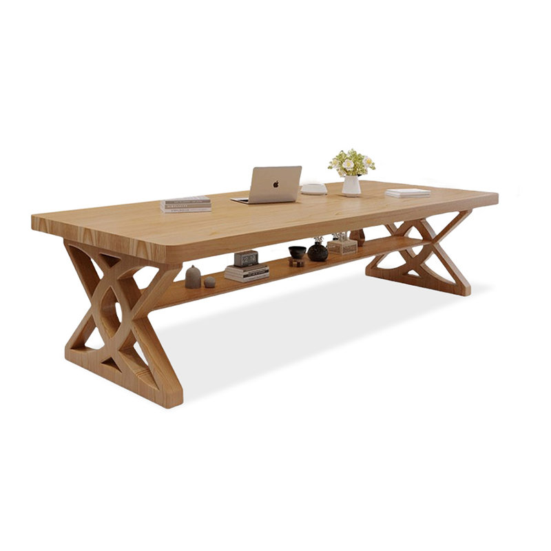 Bureau rectangulaire brun en bois massif, 30.71" H x 78.74" W x 31.5" D