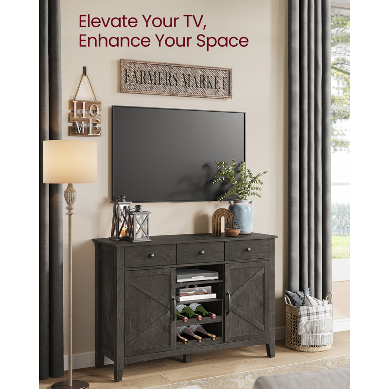 45.1" Gray Farmhouse Sideboard with Wine Rack and Storage