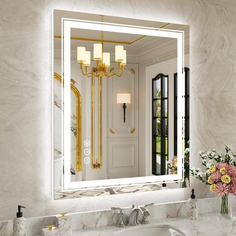 Dimmable LED Bathroom Mirror with Frontlit and Backlit, 3 Colors Temperature, Anti-fog, Tempered Glass, ETL Listed, 72" x 32"
