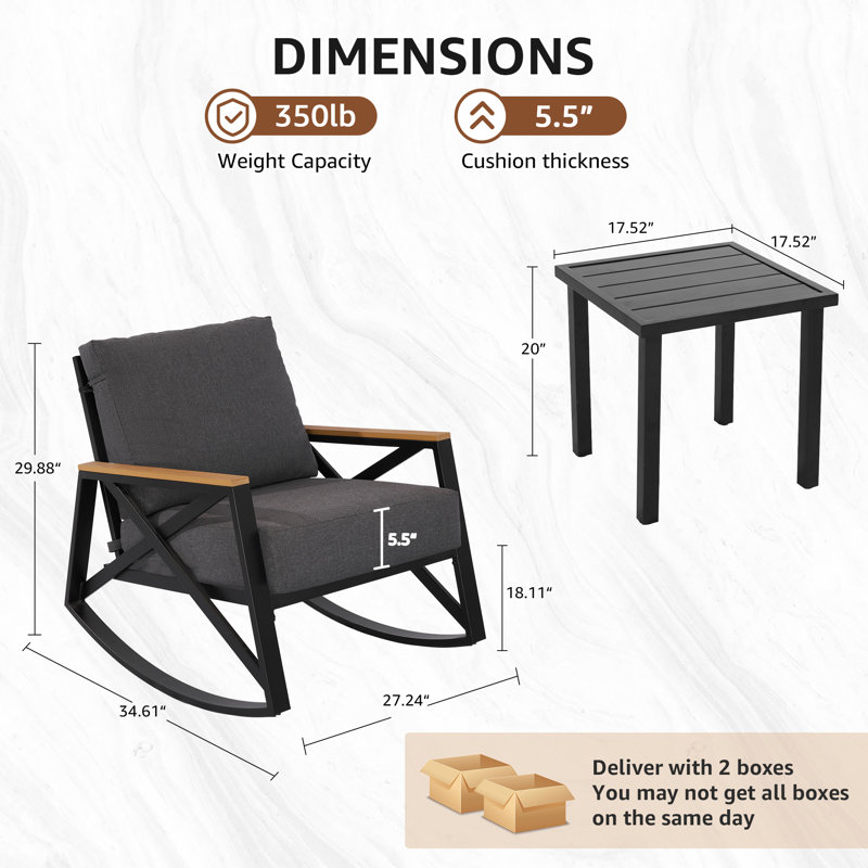 Ensemble de conversation extérieur moderne 3 pièces, chaise berçante et table basse
