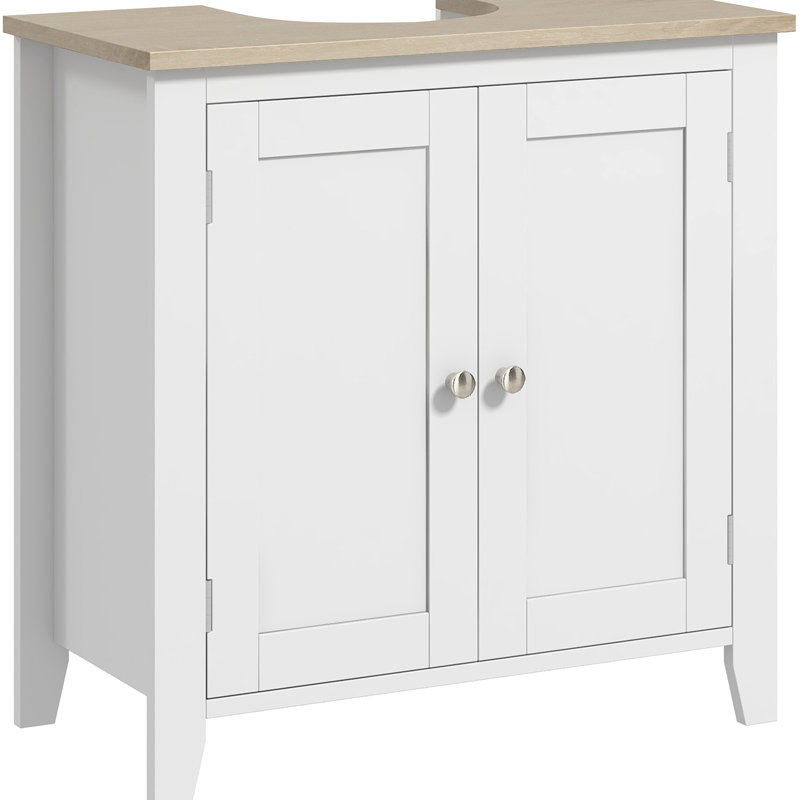 Étagère de salle de bain sous le lavabo - armoire en U, tablette réglable, structure de buffet blanc,
