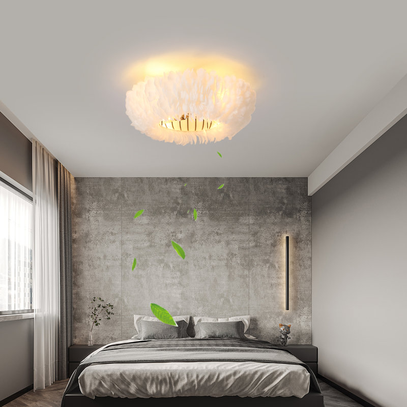 Elegant Feather Design Ceiling Fan With Lights Flush Mount Ceiling Fan With Light For Modern Homes A Blend Of Art And Functionality