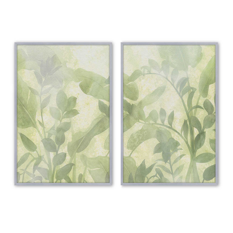 Ensemble de 2 impressions Chill Leaf Duo, 36 po x 24 po, Impression encadrée, Chrome poli