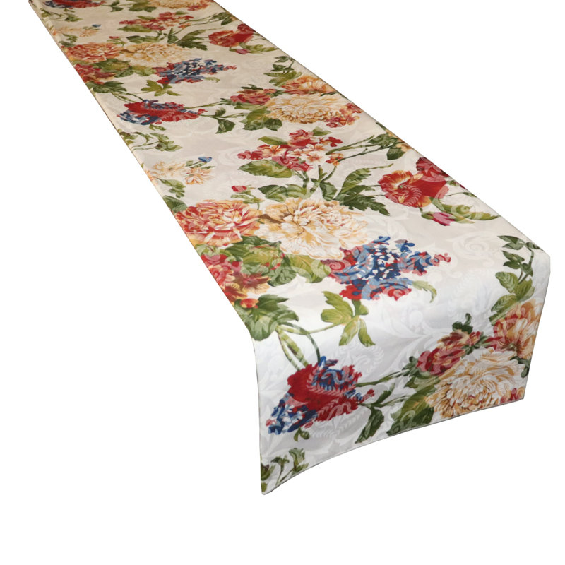 Vintage Floral Large Roses Print Table Runner, 72" Rectangle