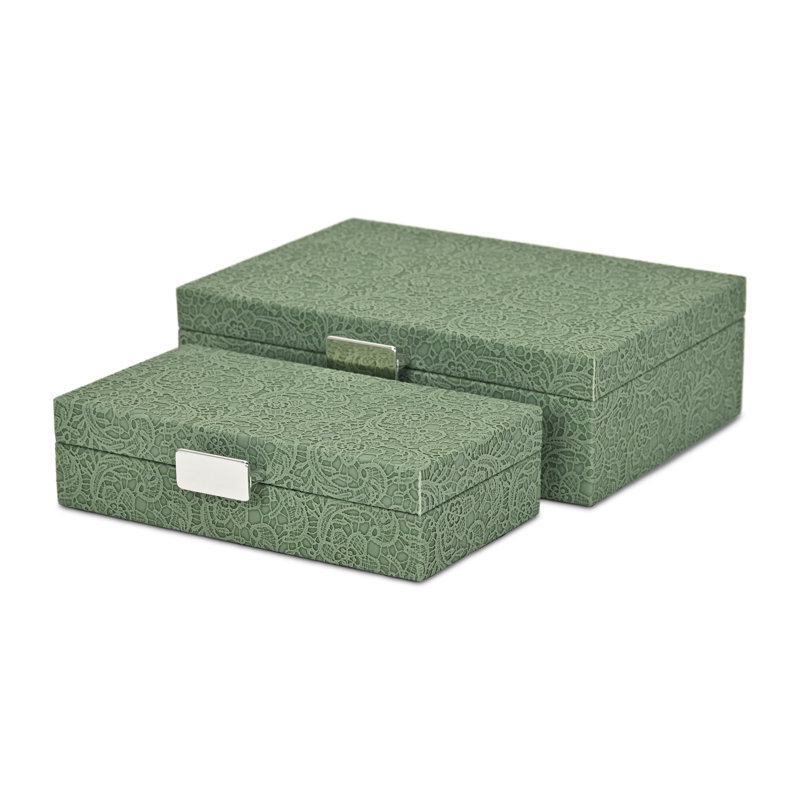 Ensemble de 2 boîtes de rangement avec poignées argentées Vyrna Doily, Vert