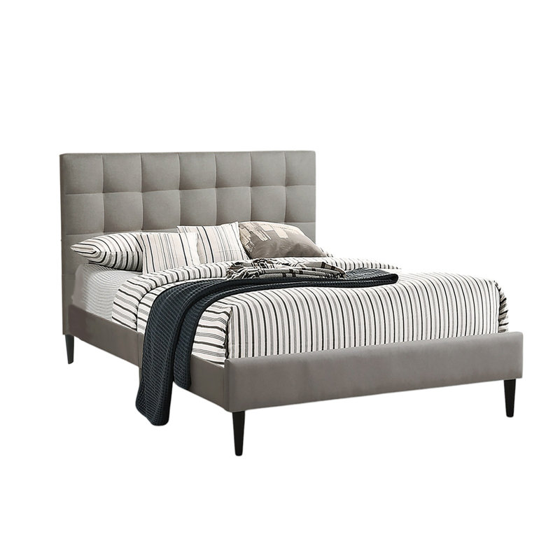 Gray Full Size Upholstered Platform Bed with Tufted Headboard
