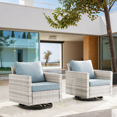 Briyona Wicker/Rattan 2 - Person Swivel Outdoor Seating Group with Cushions by Rosecliff Heights