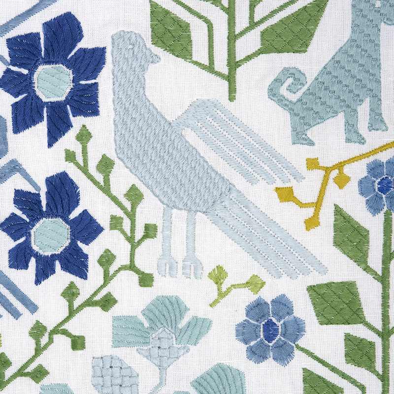 Lupita Embroidery Fabric, Green/Blue