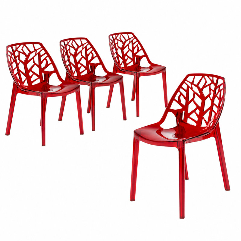 Edgington Lightweight Stacking Accent Dining Chair for Indoor & Outdoor, Transparent Red, Set of 4