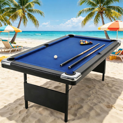 7FT Folding Pool Table for Adults & Family, Portable Billiards Table Set with Full Accessories, Height Adjustable, Compact Foldable Game Table for Home, Game Room, Basement, Man Cave