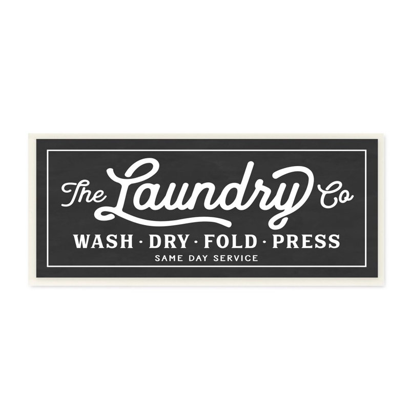 Vintage Laundry Sign Cursive by Lettered And Lined - Graphic Art, 13" H x 30" W, Black Frame