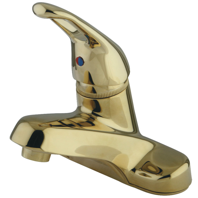 Kingston Brass Wyndham Single-Handle Deck Mount 4" Centerset Bathroom Faucet, Polished Brass, Plastic Pop-Up Drain Included