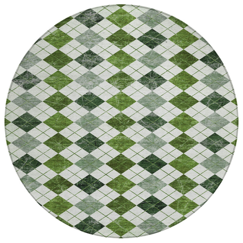 Machine Washable Indoor/Outdoor Kaczor ACN2237 Geometric Rug, Round 8'