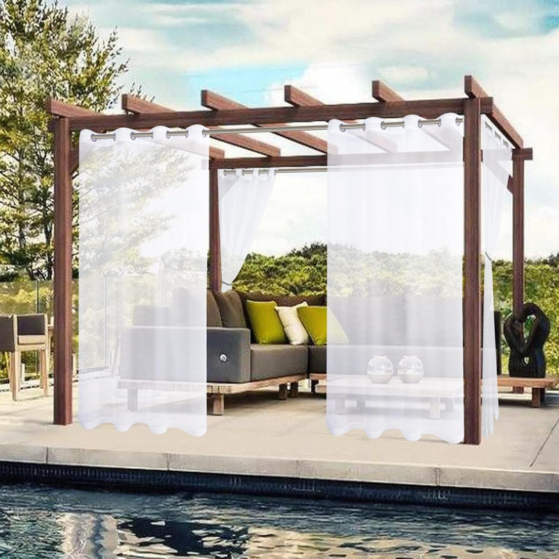 Waterproof Sheer Outdoor Curtains For Patio  2 Panels Grommet Indoor Voile Curtains For Living Room Bedroom Porch Pergola Cabana Cloud
