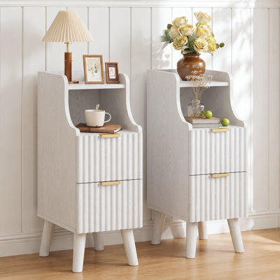Ensemble de 2 tables de chevet cannelées, table de chevet étroite avec 2 tiroirs et rangement, table d'appoint moderne pour chambre, salon ou bureau.