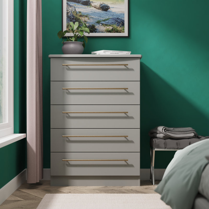 Fully Assembled Akhavi 5 Drawer 76.5Cm W Chest of Drawers, Dust Grey