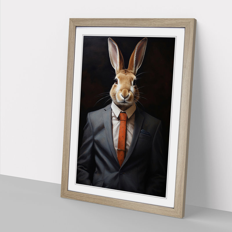 Rabbit In A Suit No.2 - Single Picture Frame Print on Wood, 34cm H x 25cm W x 2cm D, Oak
