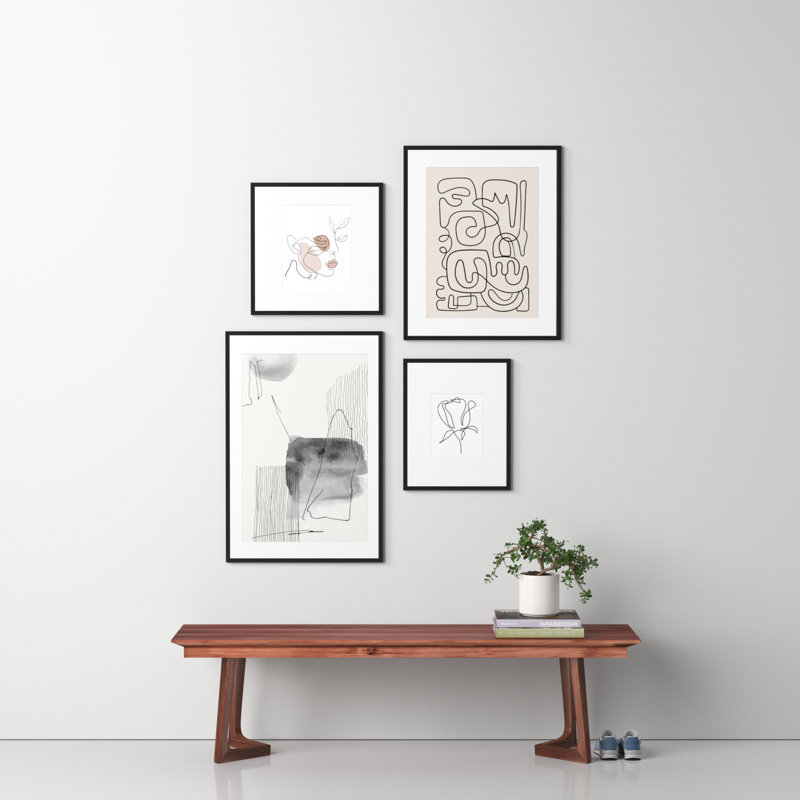 Capullo Wood Picture Frame - Set of 4 with Mat, Black