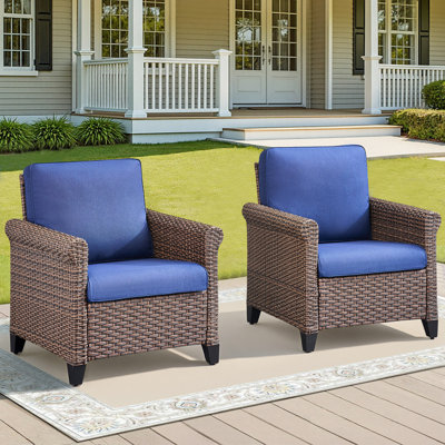 Ensemble de 2 chaises de patio avec coussins de qualité supérieure de 4 po, chaises en osier de rotin brun pour l'extérieur