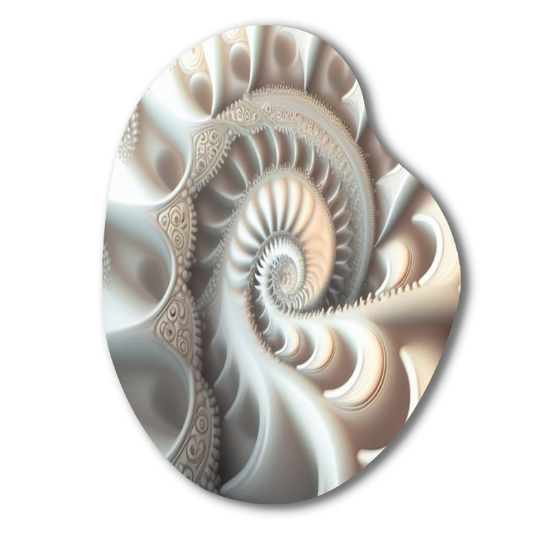 White Fractal Spiraling II - Art géométrique moderne en forme de poire géométrique assymétrique, H 30 po x l 22 po