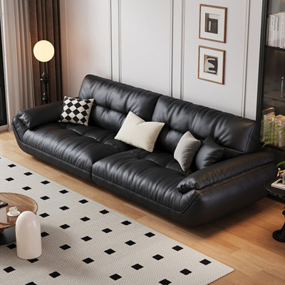 Black Genuine Leather Modular Sofa cushion couch