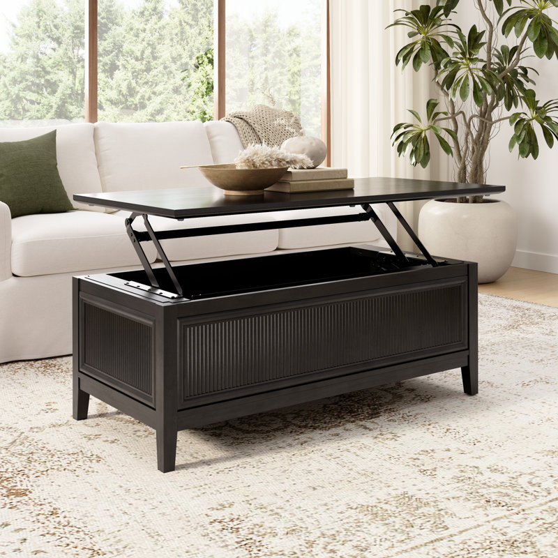 Bush Home Camille Fluted Lift Top Coffee Table And End Tables Set, Black