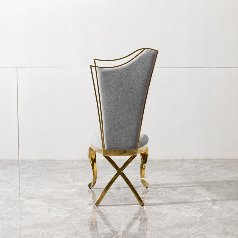 Gorgeous Streamlined High Back Dining Chair With Luxurious Grey Fabric And Durable Stainless Steel Frame, Set Of 2