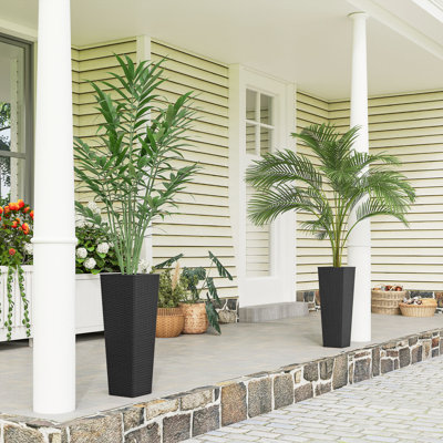 23.6 Inch Set of 2 Tall Planters for Outdoor Plants, Black