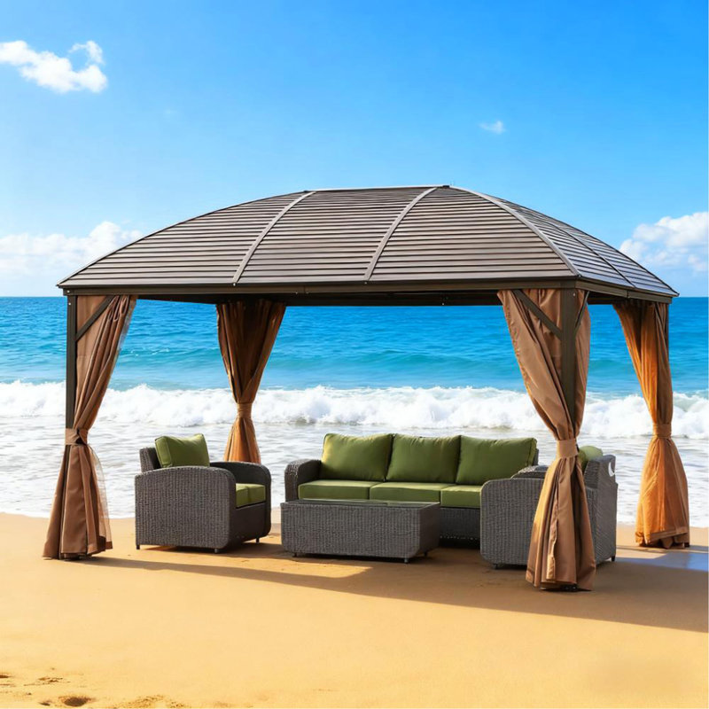 Pavillon de jardin avec toit rigide 10 pi x 13 pi avec rideaux, moustiquaire, pavillon avec toit en acier